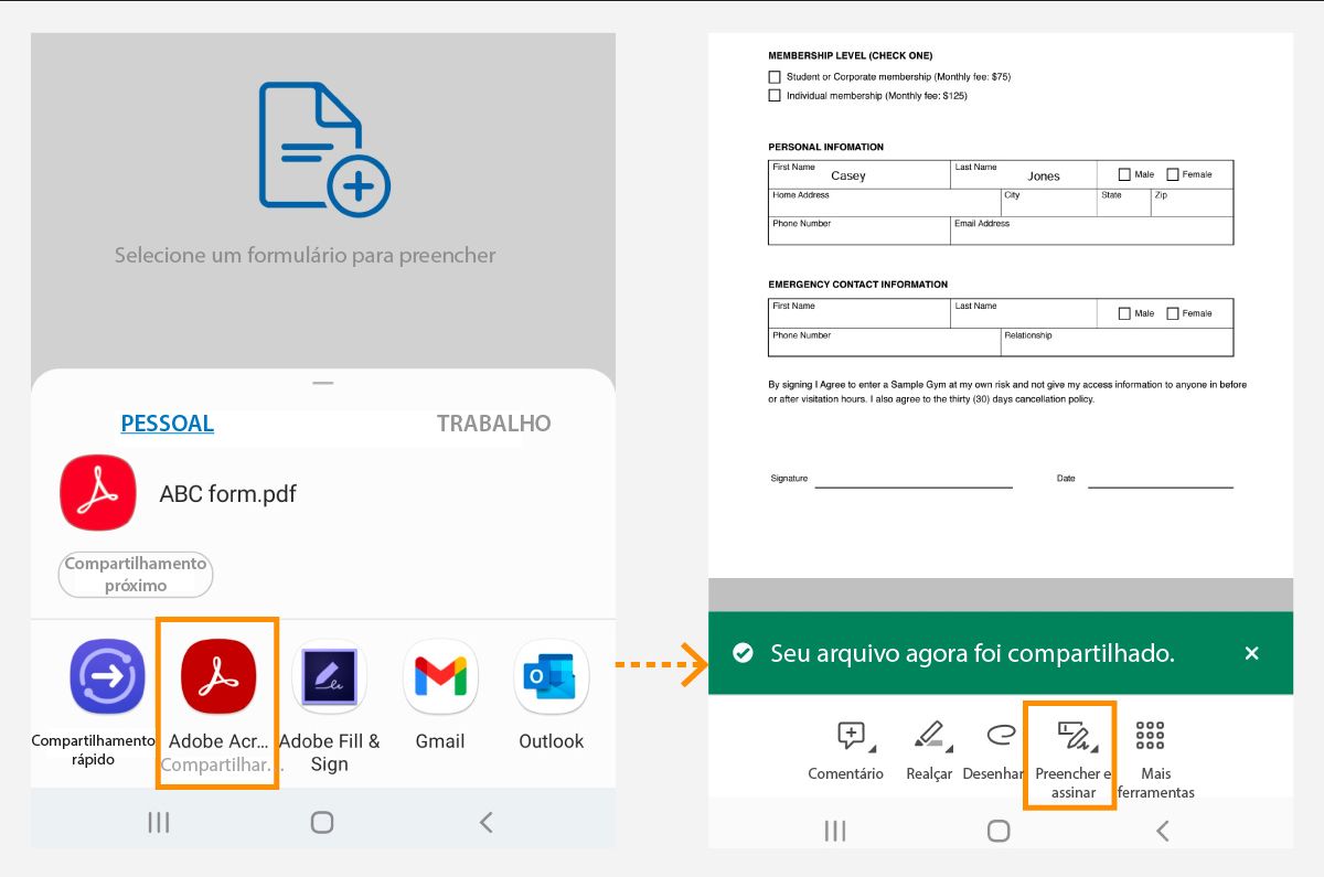 Acesso aos arquivos do Android no Acrobat Reader