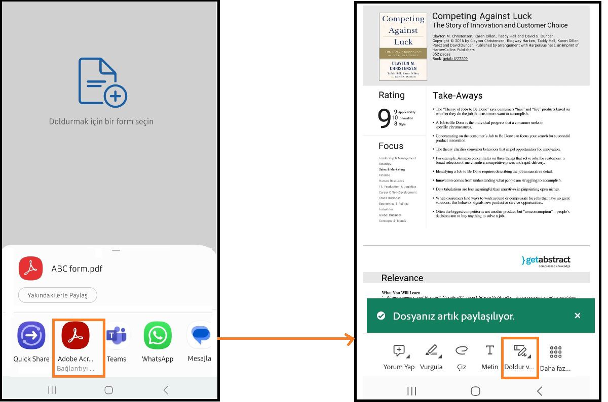 Acrobat Reader'da Android dosyalarına erişme