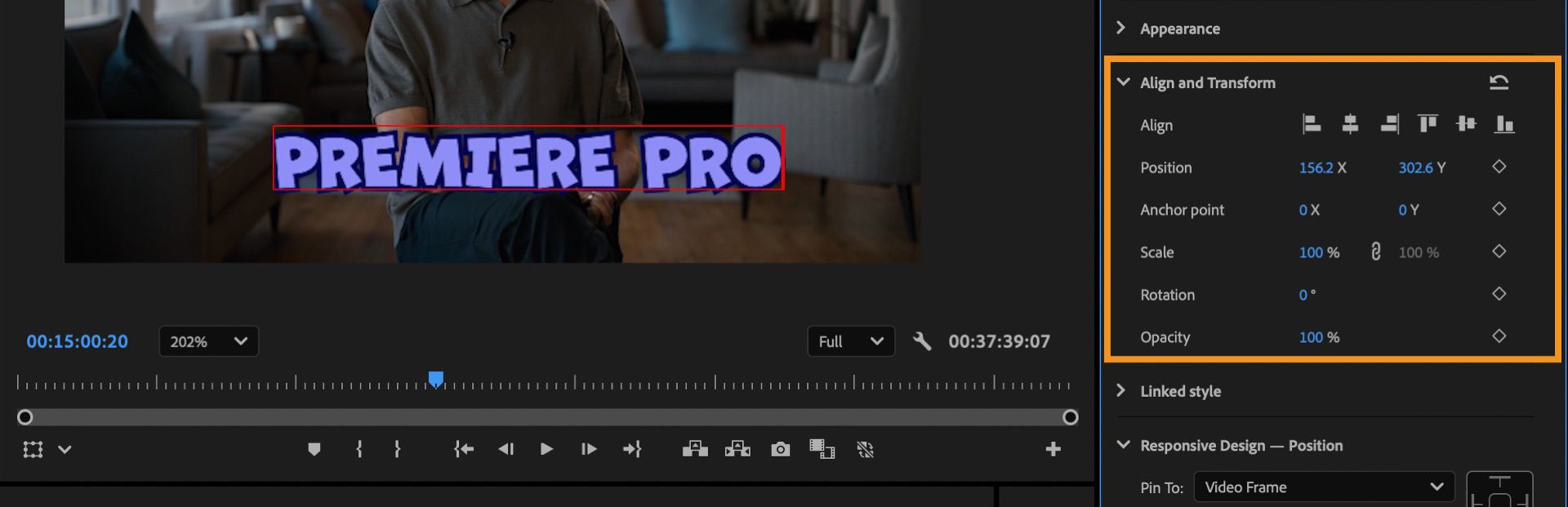 Panel Properties que muestra los controles de animación para posición, punto de ancla, escala, rotación y opacidad con iconos de fotogramas clave resaltados para animar una capa.