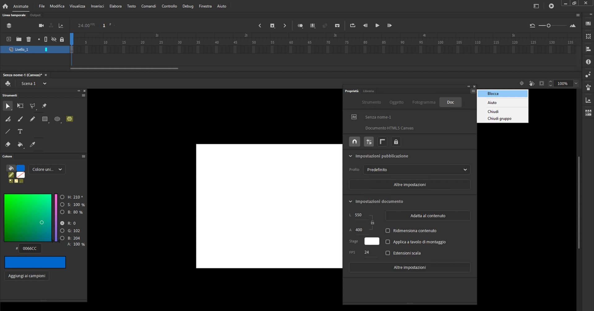 Pannelli di Animate con l’opzione di blocco