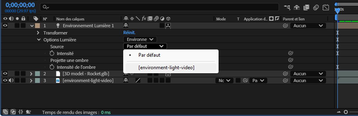 Sélectionnez le calque contenant le fichier vidéo dans la liste déroulante Source.