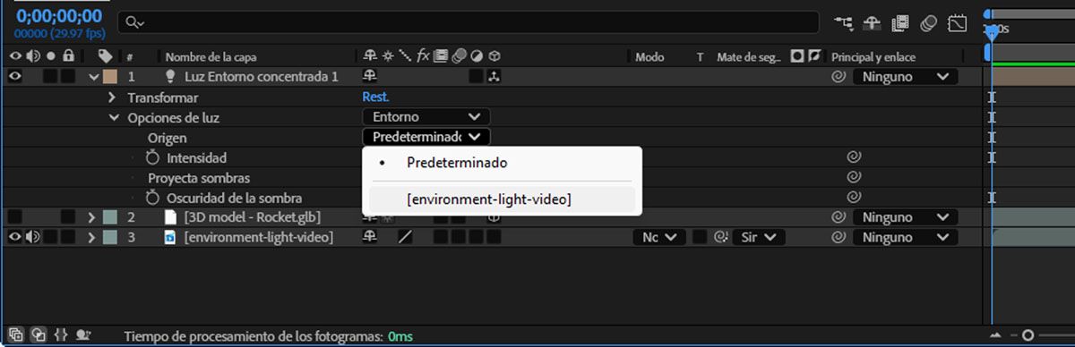 Seleccione la capa con el archivo de vídeo en la lista desplegable Origen.