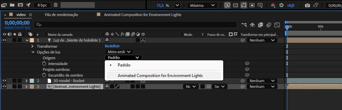 Selecione a camada com o arquivo de vídeo da lista suspensa Fonte.