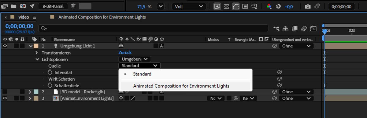 Wähle die Ebene mit der Videodatei aus der Dropdown-Liste „Quelle“ aus.