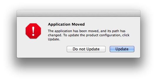 Message d’avertissement de déplacement d’application