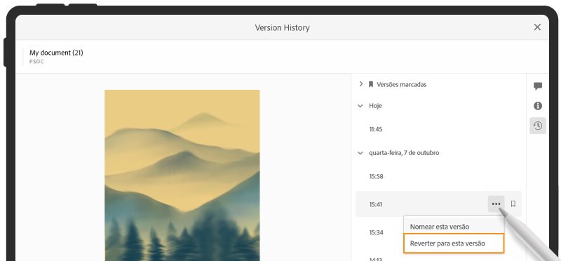 Histórico de versões dentro do aplicativo