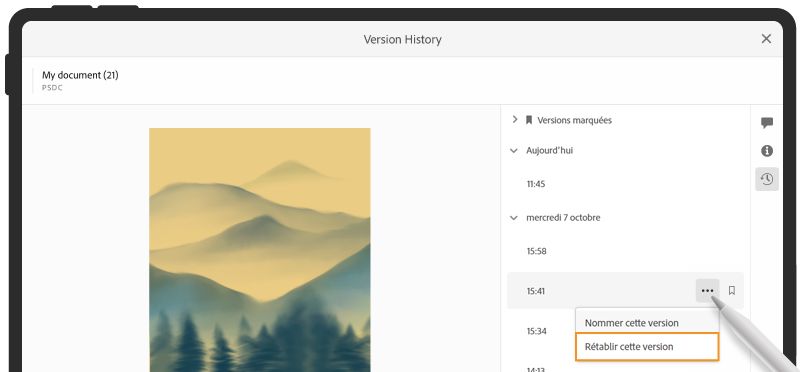 Historique des versions dans l’application