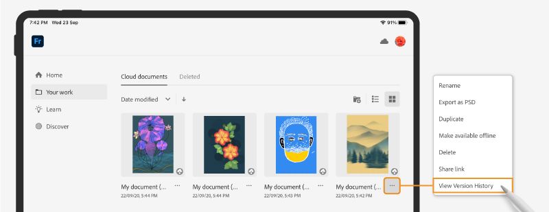 Versiegeschiedenis in de app