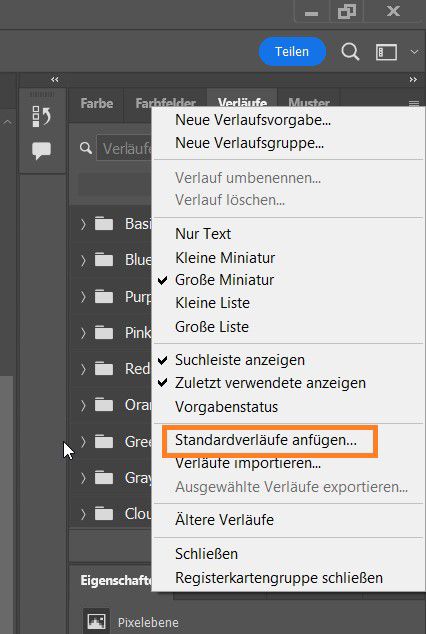 Standardverläufe anfügen