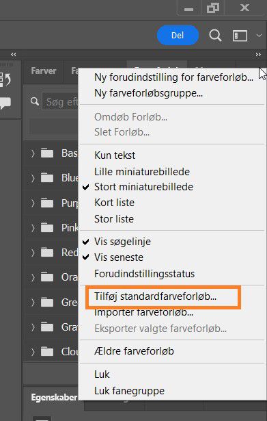 tilføj standardfarveforløb