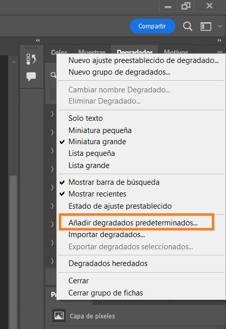 añadir degradados predeterminados