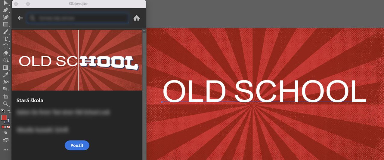 Kliknutím na tlačítko Použít změníte text na klasický styl na panelu Objevování > Rychlé akce.