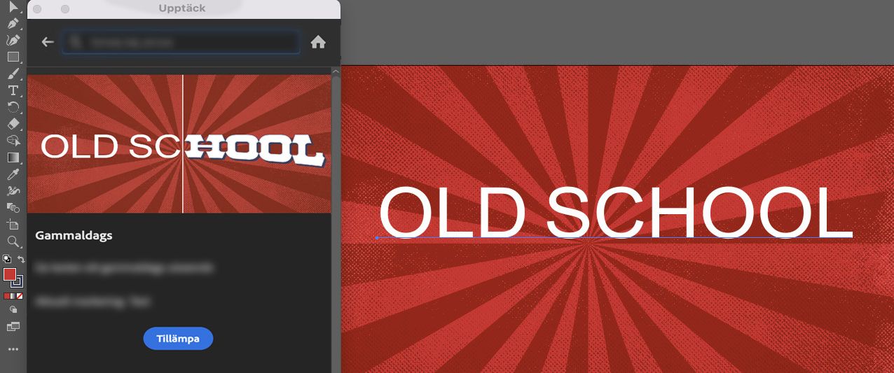 Klicka på Använd för att ändra texten till gammaldags text på panelen Upptäck > Snabbåtgärder.