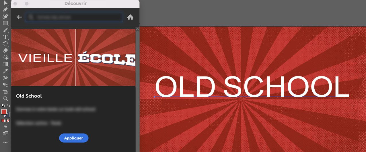 Cliquez sur Appliquer pour remplacer le texte par du texte Old school dans le panneau Découvrir > Actions rapides.