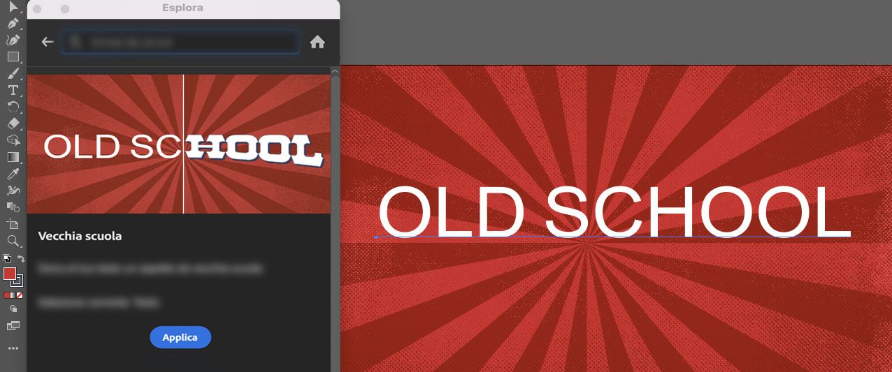 Fate clic su Applica per modificare il testo in un testo vecchia scuola nel pannello Scopri > Azioni rapide.