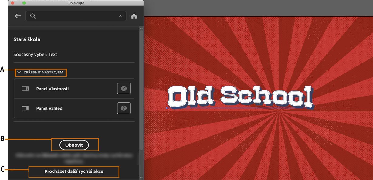 Kliknutím na tlačítko Obnovit vrátíte zpět změny provedené rychlou akcí Klasický text.