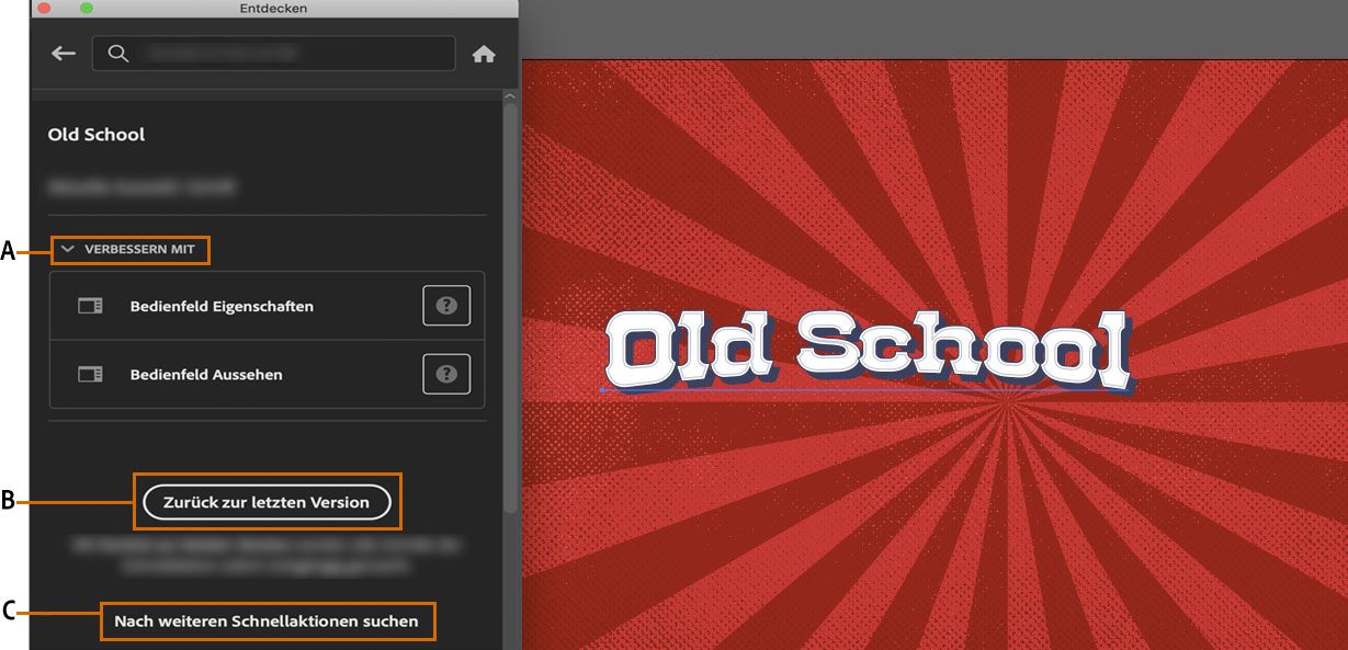 Klicken Sie auf „Zurück zur letzten Version”, um die Änderungen rückgängig zu machen, die Sie mit der Schnellaktion „Nostalgisch” vorgenommen haben.