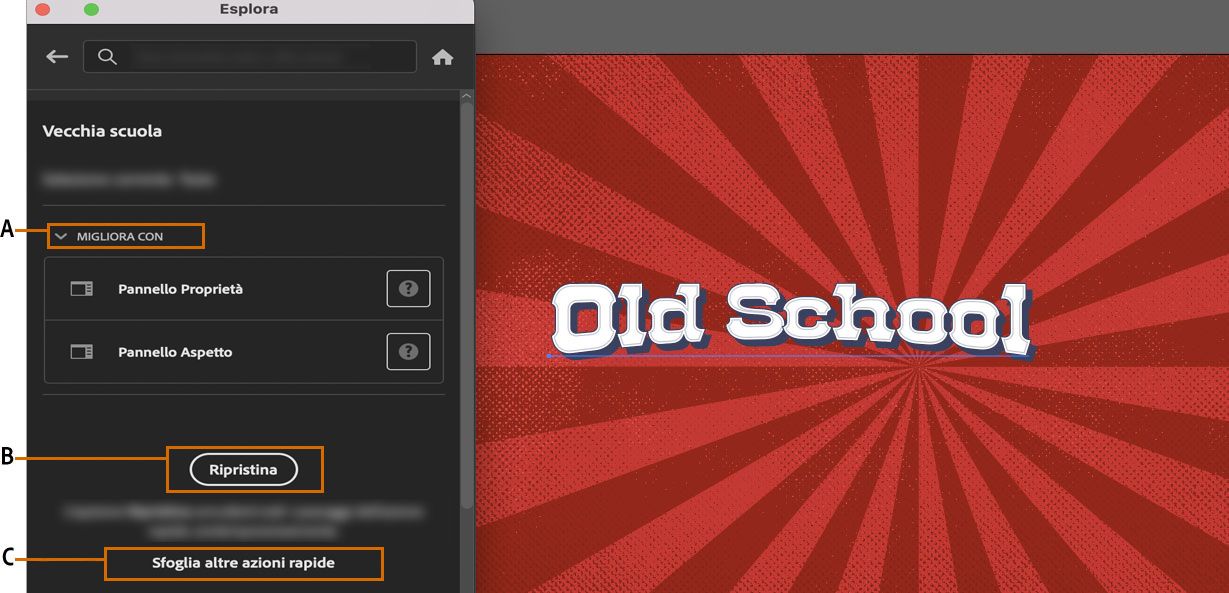 Fate clic su Ripristina per annullare le modifiche applicate dall'azione rapida testo vecchia scuola.