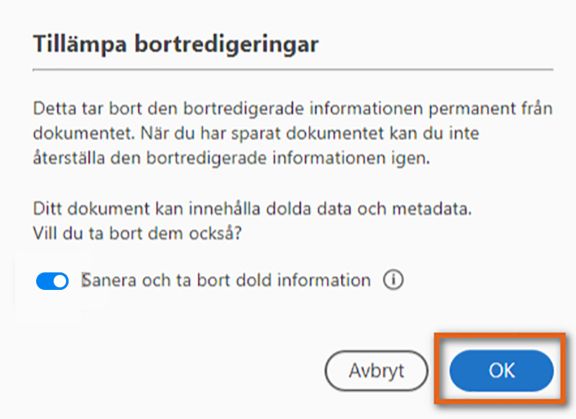 Tillämpa bortredigeringar