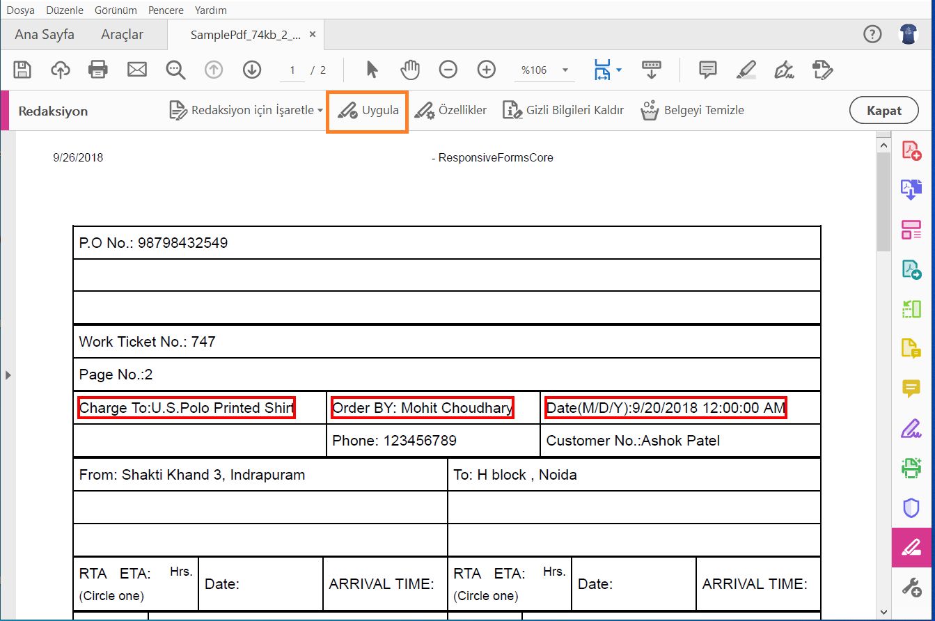 Redaksiyon yapmak istediğiniz metni veya resimleri işaretleyin ve Uygula&#39;yı tıklatın
