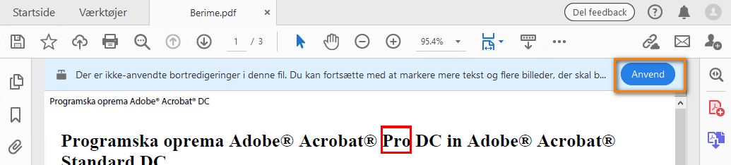 Anvend bortredigeringer