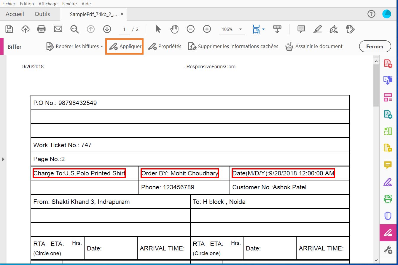 Marquer le texte ou les images à biffer, puis cliquer sur Appliquer