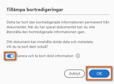 Tillämpa bortredigeringar