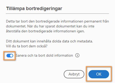 Tillämpa bortredigeringar