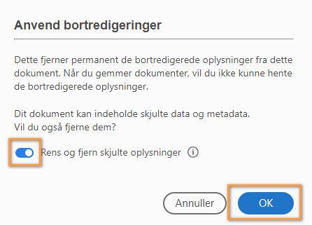 Anvend bortredigeringer