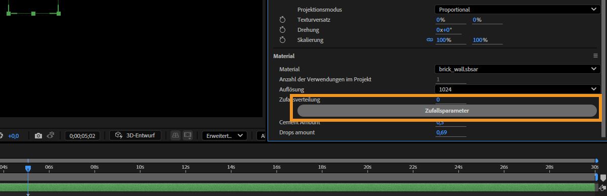 Die Option Zufällig ist im Materialbereich hervorgehoben.