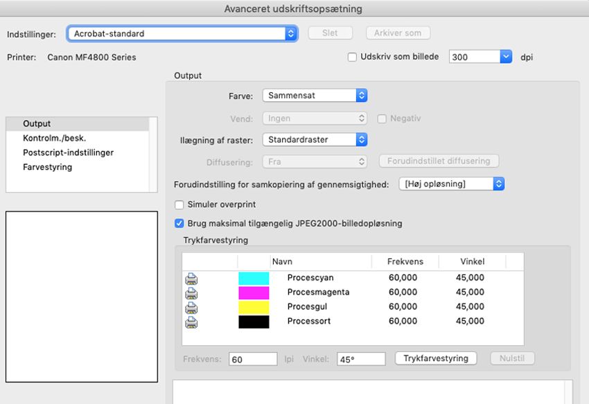 Dialogboksen Avanceret udskriftskonfiguration