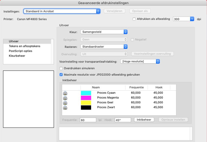 Het dialoogvenster Geavanceerde afdrukinstellingen