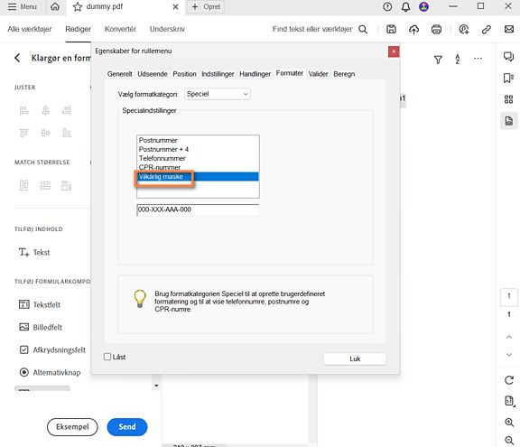 Vilkårlig maske-post i Acrobat