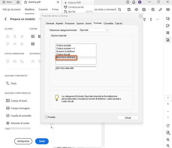 Voce Maschera arbitraria in Acrobat
