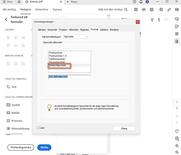Posten Godtycklig mask i Acrobat