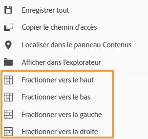 Options de la vue fractionnée