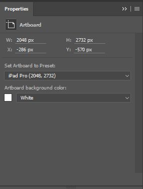 اللوحة Artboard Properties في Photoshop