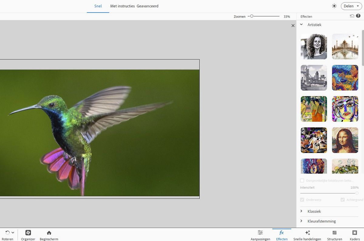 Kies het gewenste artistieke effect dat u op uw foto wilt toepassen.