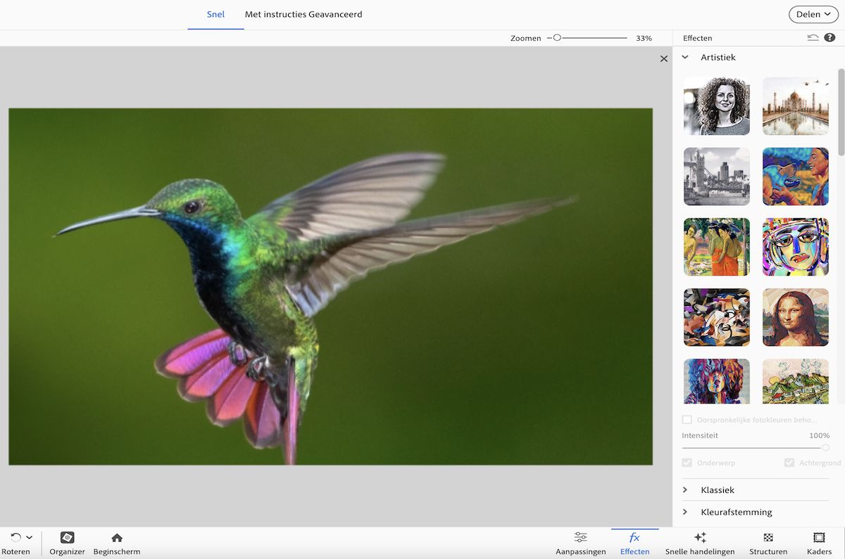 Kies het gewenste artistieke effect dat u op uw foto wilt toepassen.