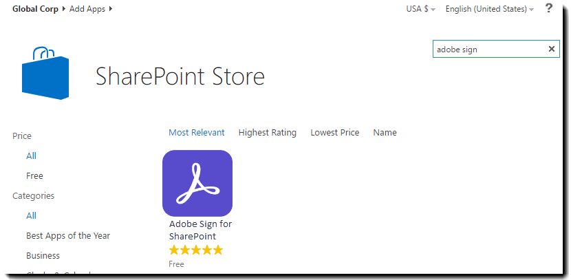 应用商店中的 Adobe Sign