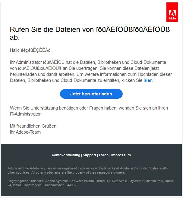 E-Mail-Nachricht zum Herunterladen der Datei