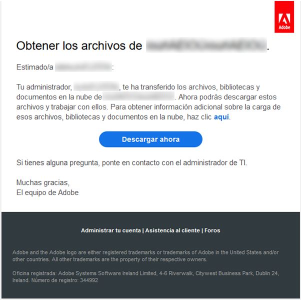 Mensaje de correo electrónico para descargar el archivo