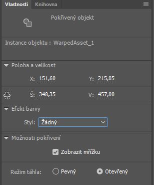 Vlastnosti tvaru pro funkci Pokřivení podkladu