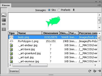 Il pannello Risorse nella vista Dal vivo