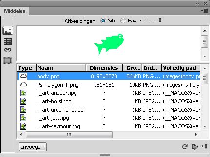Deelvenster Middelen in Live View