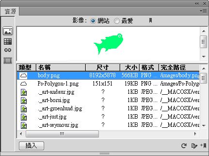 即時檢視中的資源面板
