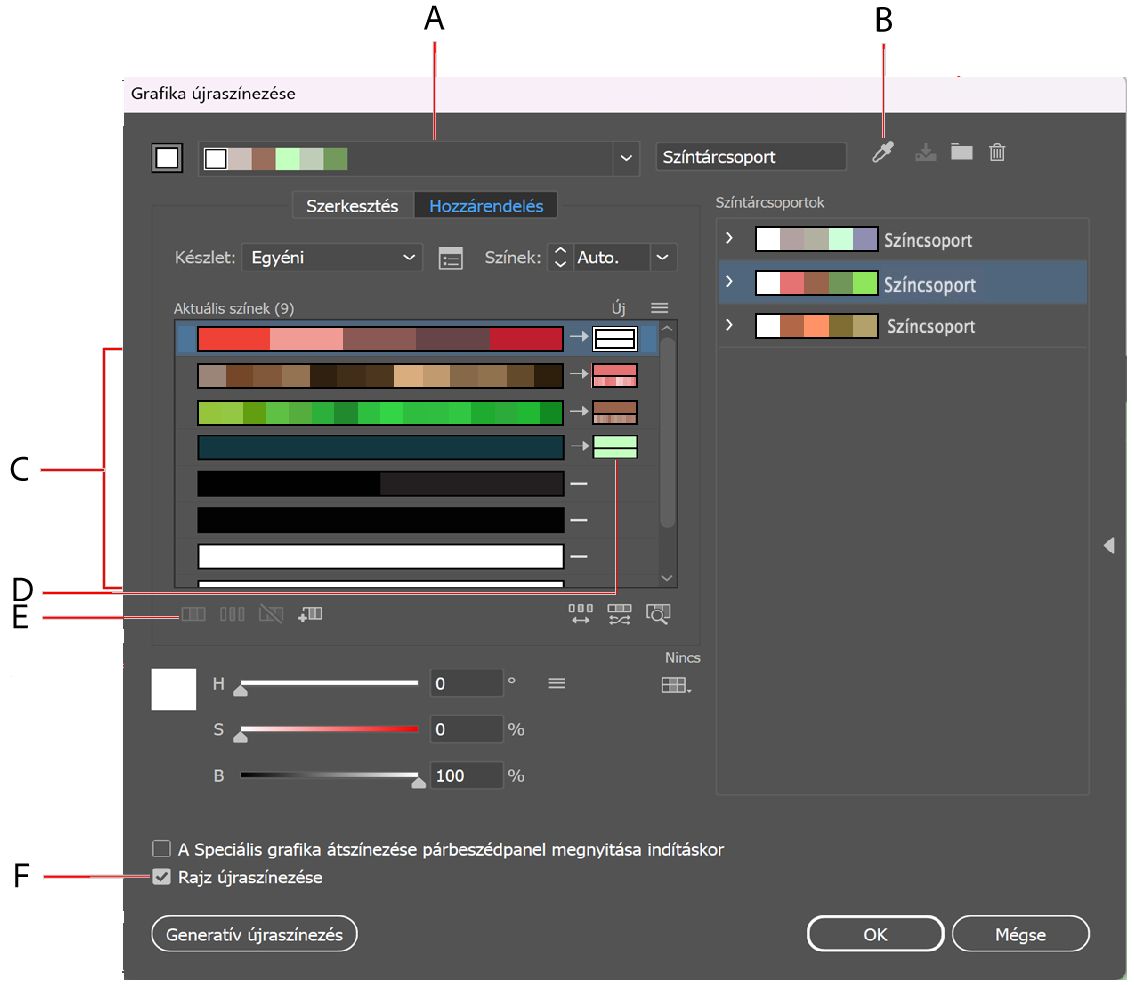 Grafika újraszínezésének beállításai