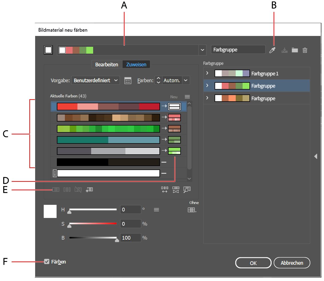 Bildmaterial neu färben – Optionen