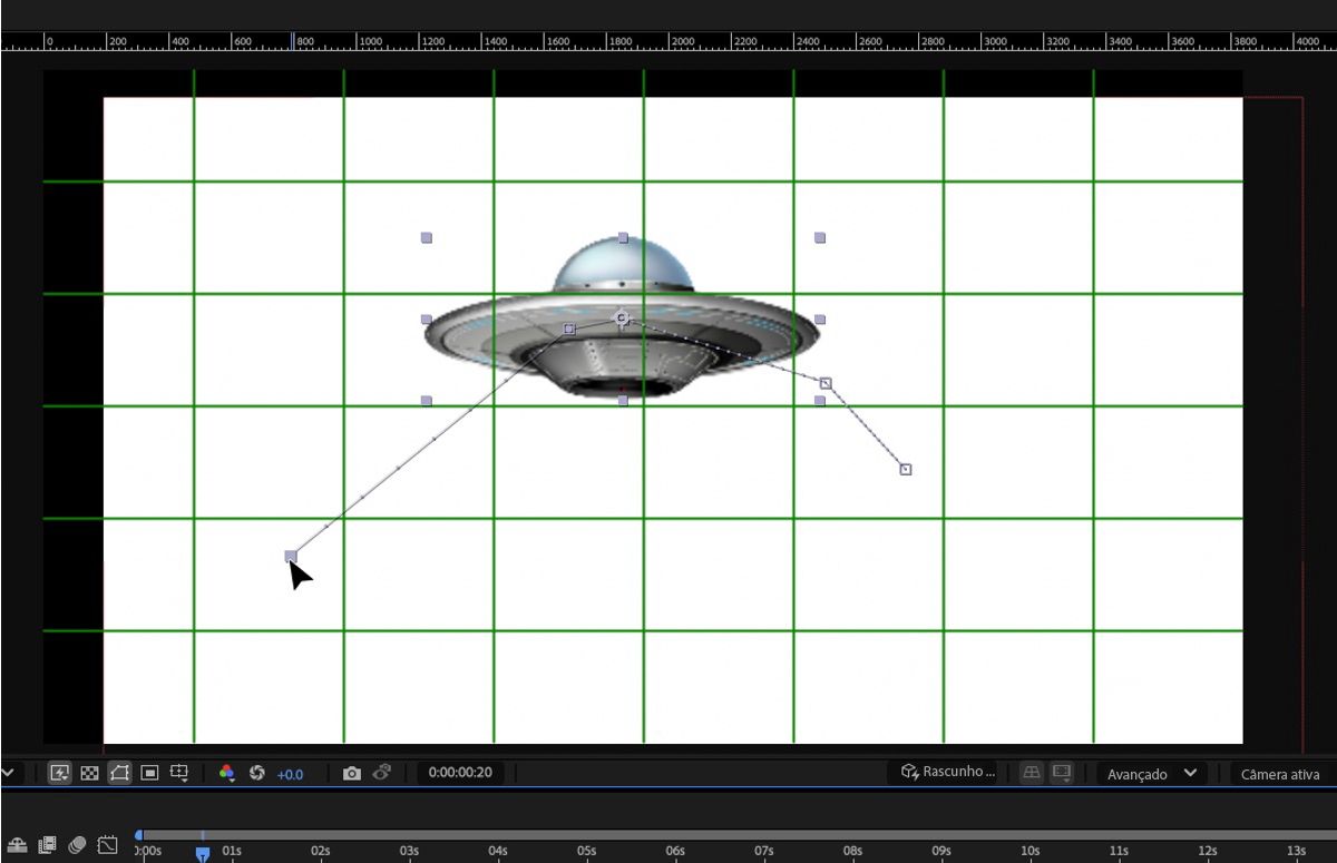 Um quadro-chave de posição é selecionado no painel Composição.