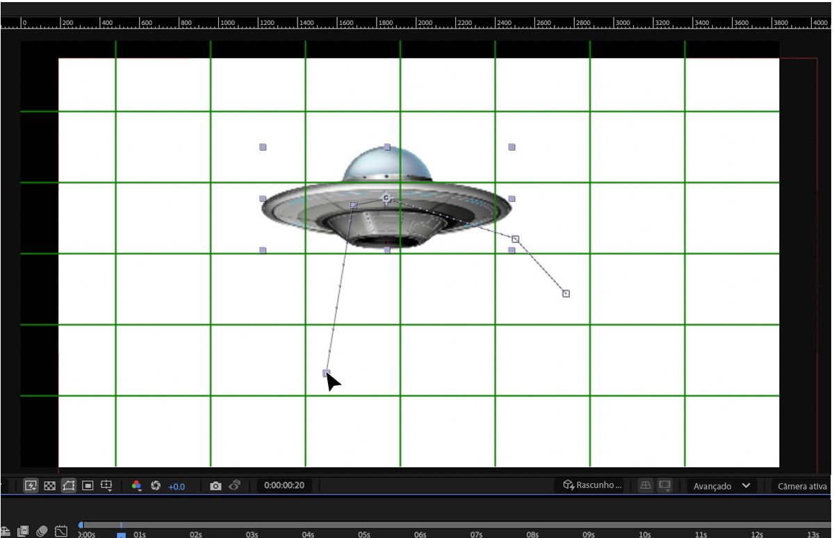 Para mover um quadro-chave de posição selecionado, arraste-o no painel Composição.